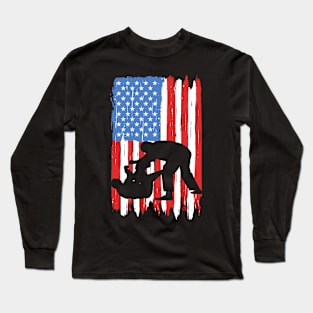 American Flag Brazilian Jiu Jitsu Graphic Long Sleeve T-Shirt